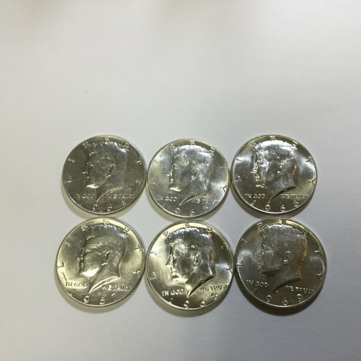 BU Silver kennedy half dollars 1964,1965,1966,1967,1968.1969 in capsule