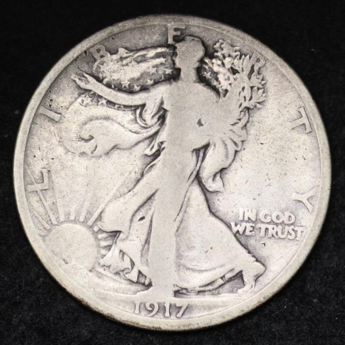 1917-D REV Walking Liberty Half Dollar CHOICE FINE FREE SHIPPING E366 RCN