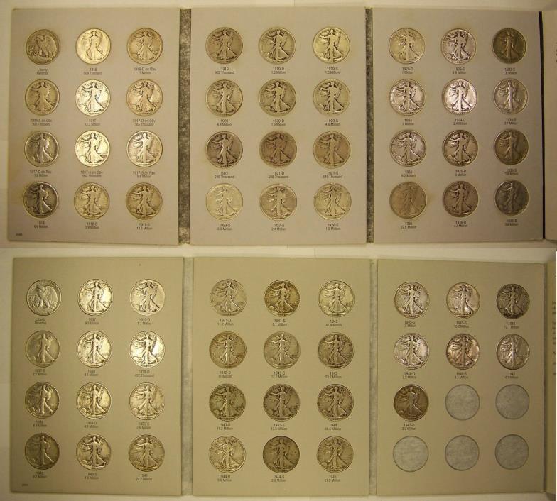 Complete Set of Walking Liberty Silver Half Dollars, 1916 - 1947 in Used Folders