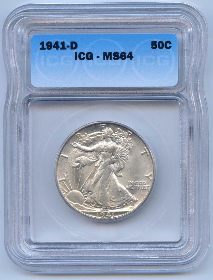 1941-D 50C Walking Liberty Silver Half Dollar. ICG Graded MS 64. Lot #2532