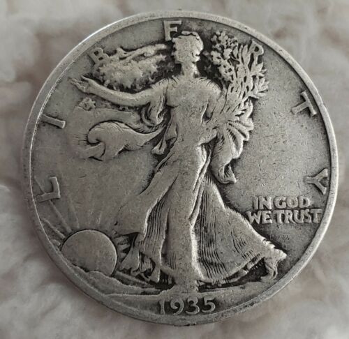1935  S Walking Liberty Half Dollar Set of 2,Circulated 50 Cent Silver Coin