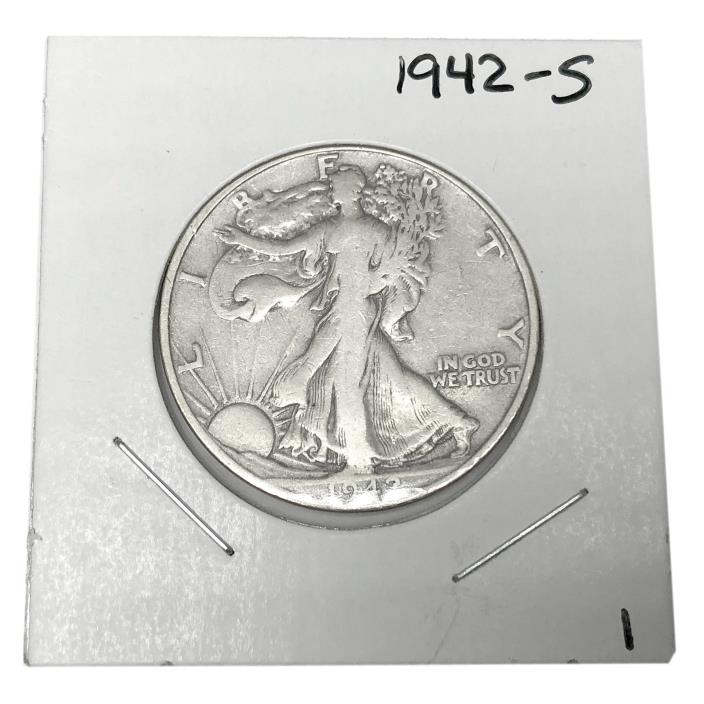 1942-S Walking Liberty Silver Half Dollar 90% Silver US Coin Free USA Shipping 1