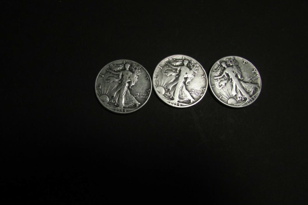 1944 Walking Liberty Half Dollar 90% Silver United States Of America. Lot of 3