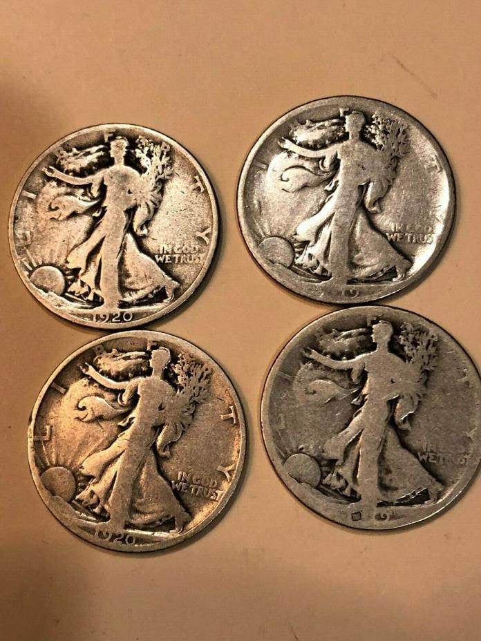 1919 D S 1920 P S   Silver Walking Liberty Half Dollars # 104 Lot Of 4 Coins