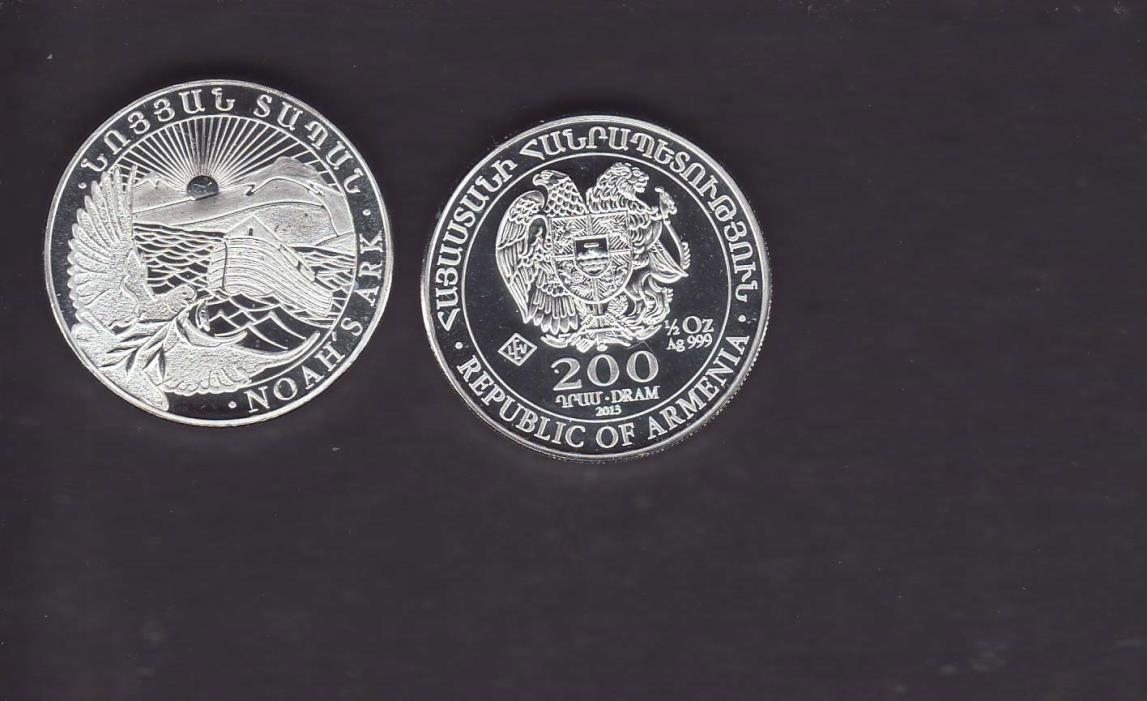 1/2 oz.  SILVER  Round Coin   NOAHS ARK   Design   2013 ARMENIAN  200  Dram