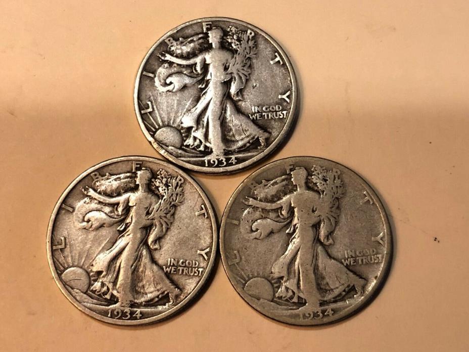 1934 P D S Silver Walking Liberty Half Dollars # 109 Lot Of 3 Coin Better Grades