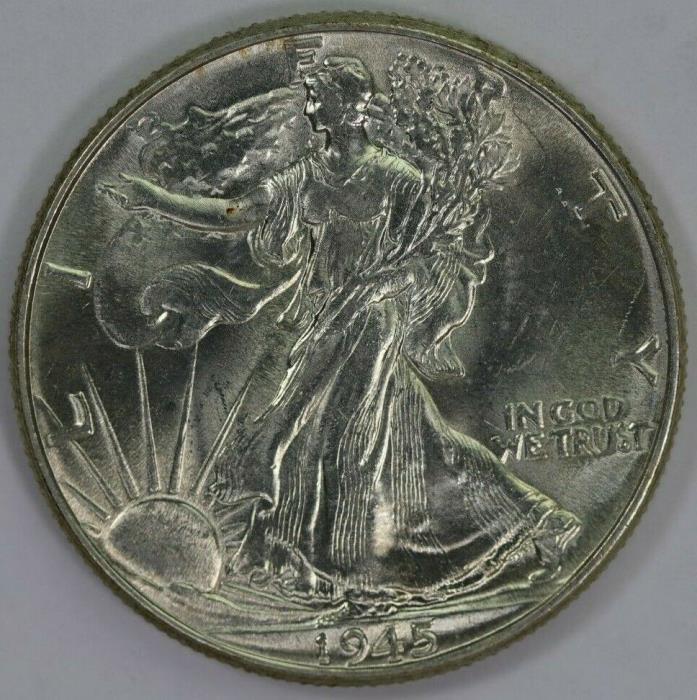 1945-P Silver Walking Half Dollar High Grade BU Lots of Luster Raw US Coin