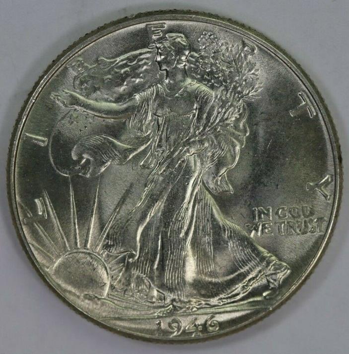1946-P Silver Walking Half Dollar High Grade BU Lots of Luster Raw USA Coin