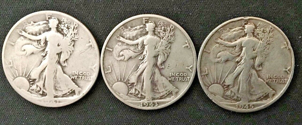 Liberty Walking Half Dollars 1941S, 1943D, 1945D (A0060)