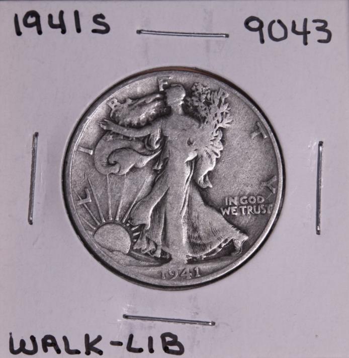 1941 S WALKING LIBERTY HALF DOLLAR #9043, VERY GOOD-FREE SHIPPING