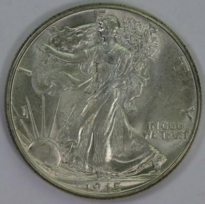1945-P Silver Walking Half Dollar High Grade BU Lots of Luster Raw USA Coin