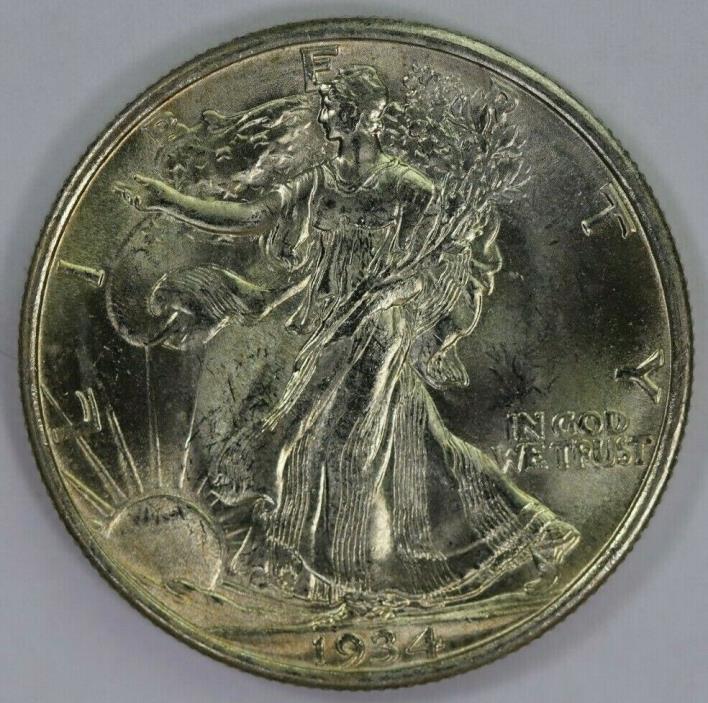 1934-P Silver Walking Half Dollar High Grade BU Lots of Luster Raw US Coin