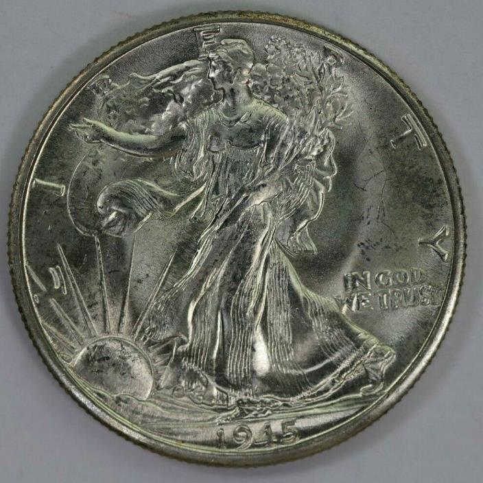 1945-D Silver Walking Half Dollar High Grade BU Tons of Luster Raw US Coin