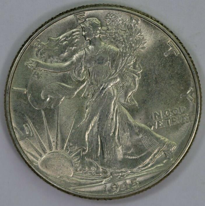 1945-P Silver Walking Half Dollar High Grade BU Tons of Luster Raw US Coin