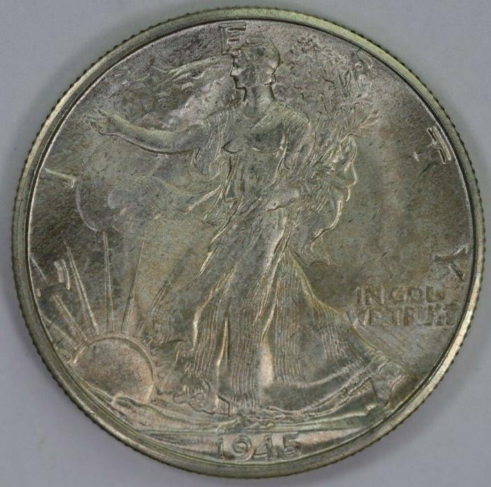 1945-D Silver Walking Half Dollar High Grade BU Lots of Luster Raw US Coin