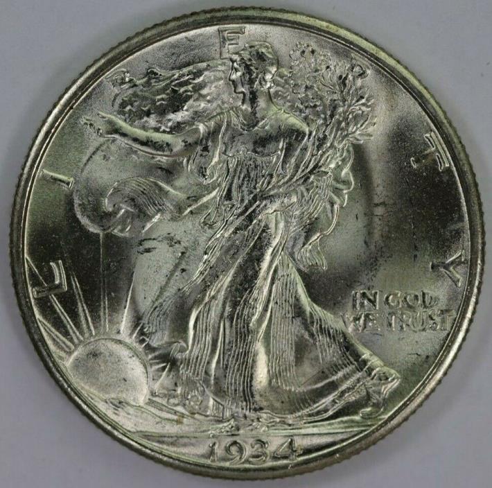 1934-P Silver Walking Half Dollar High Grade BU Tons of Luster Raw US Coin