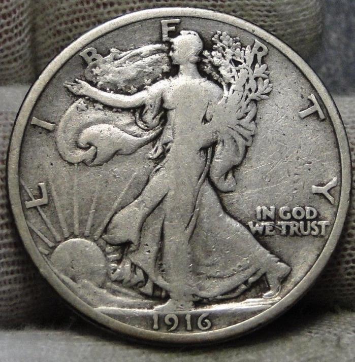1916 50C Walking Liberty Half Dollar 50 Cents. Key Date 608,000 Minted (7233)