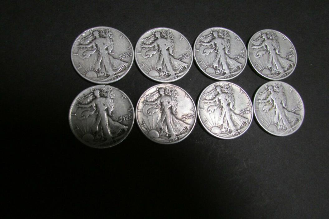 1943  Walking Liberty 90% Silver Half Dollar Lot of 8.