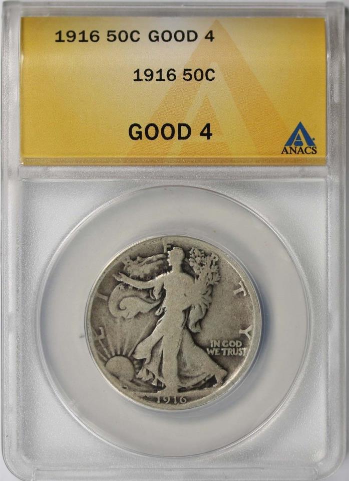 1916 50C ANACS Good G 4 (Better Date) Liberty Walking Half Dollar