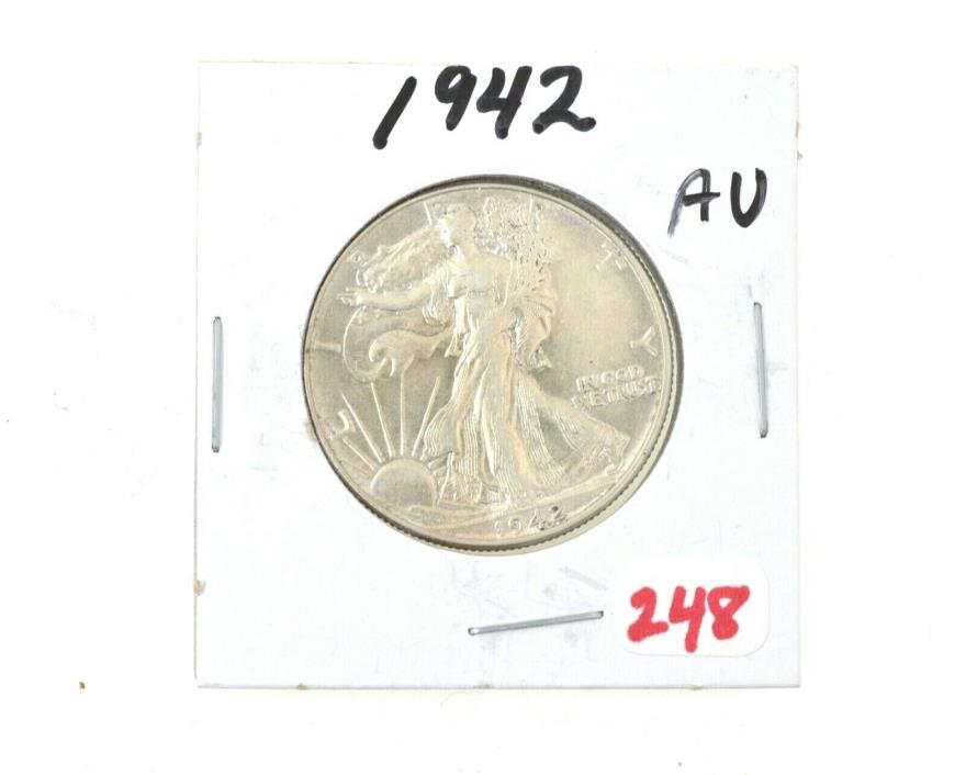 1942-P Silver Walking Liberty Half Dollar AU W/ Luster NICE COIN