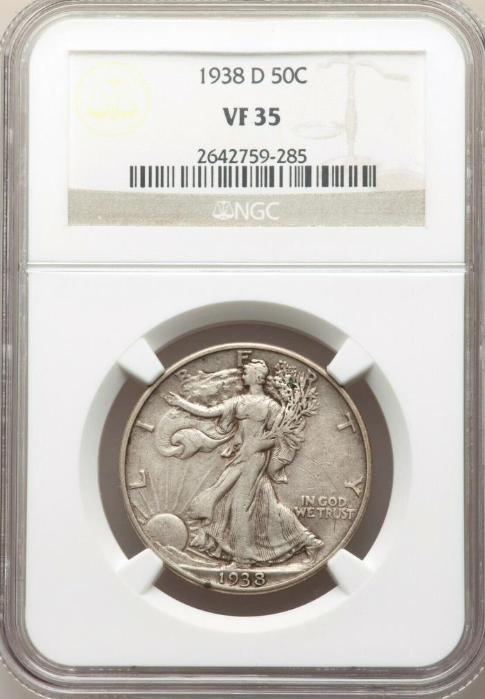 1938-D NGC VF35 Key Date Walking Liberty Half Dollar Very Fine Low 491k Mintage