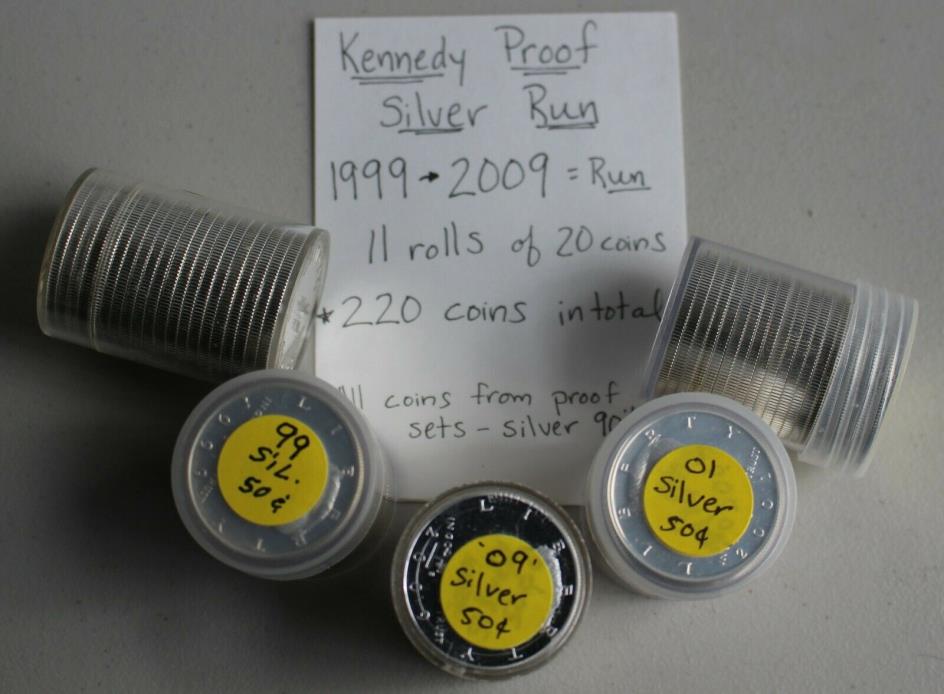 Silver Proof Kennedy Half Dollar Roll Run 1999 thru 2009 11 Rolls 220 Coins 50c