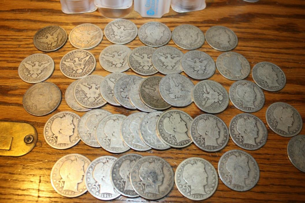 Barber Half Dollar Roll 90% Silver $10 Face 20 Mixed Date US Coins