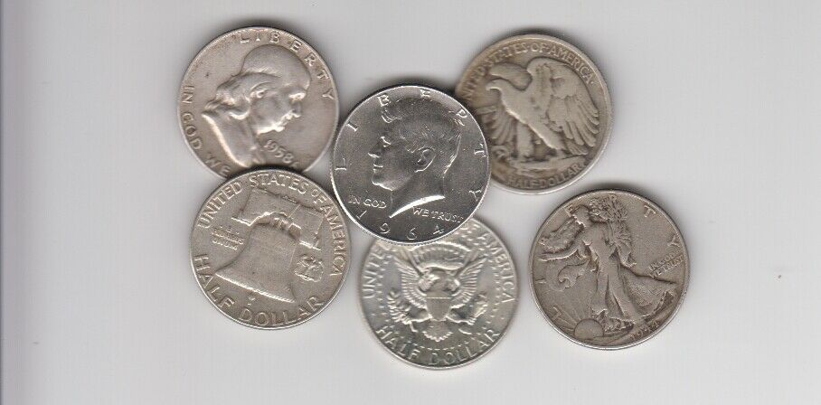 90% SILVER  $1.50 FACE   LOT OF (3) THREE SILVER HALF DOLLARS     FREE SHIPPING!