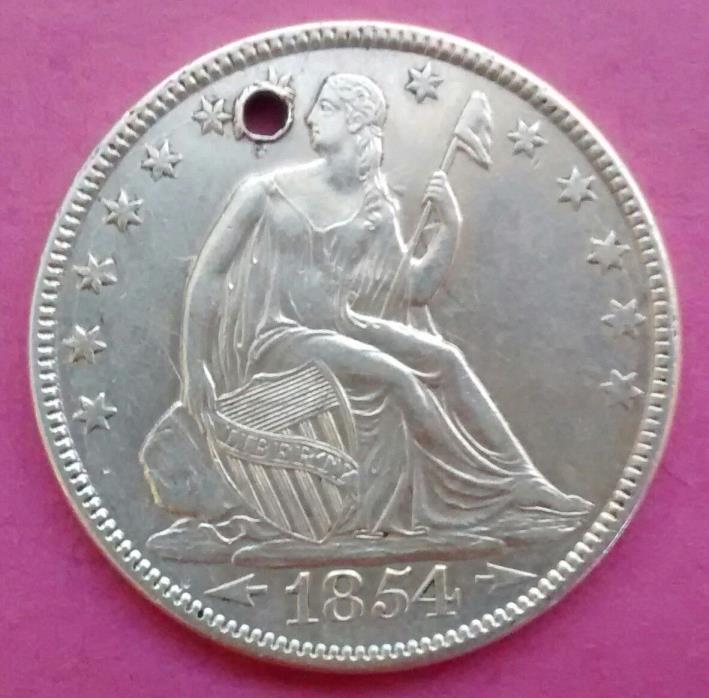 1854-P Seated Liberty Silver Half Dollar AU  Arrows  