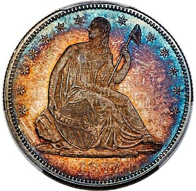 1877-P SEATED LIBERTY HALF DOLLAR ? PCGS MS-65 CAC ? 50C RAINBOW TONED ?TRUSTED?