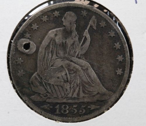 1855-O Seated Liberty Half Dollar Holed