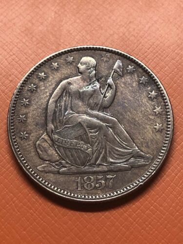 1857 Seated Liberty Silver Half Dollar XF to AU Very Nicely Toned
