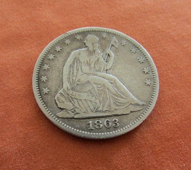 ~ 1863 ~ 50C Liberty Seated Half Dollar---Rare Civil War Date---Very Fine (VF)