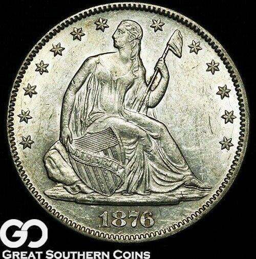 1876 Seated Liberty Half Dollar, BU++, Tougher Type Silver Half * Free Shipping!