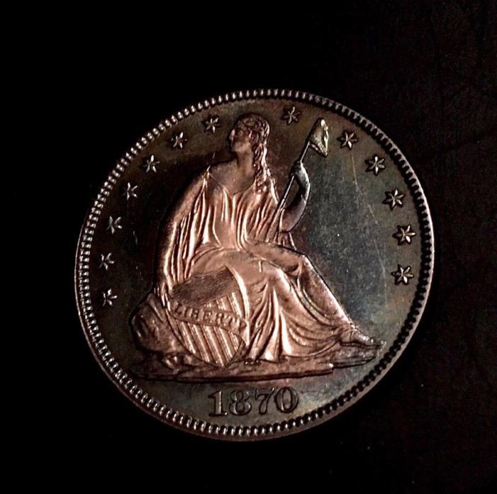 1870 P Seated Half Dollar Spectacular Monster Toning, AU-UNC Free Shipping!