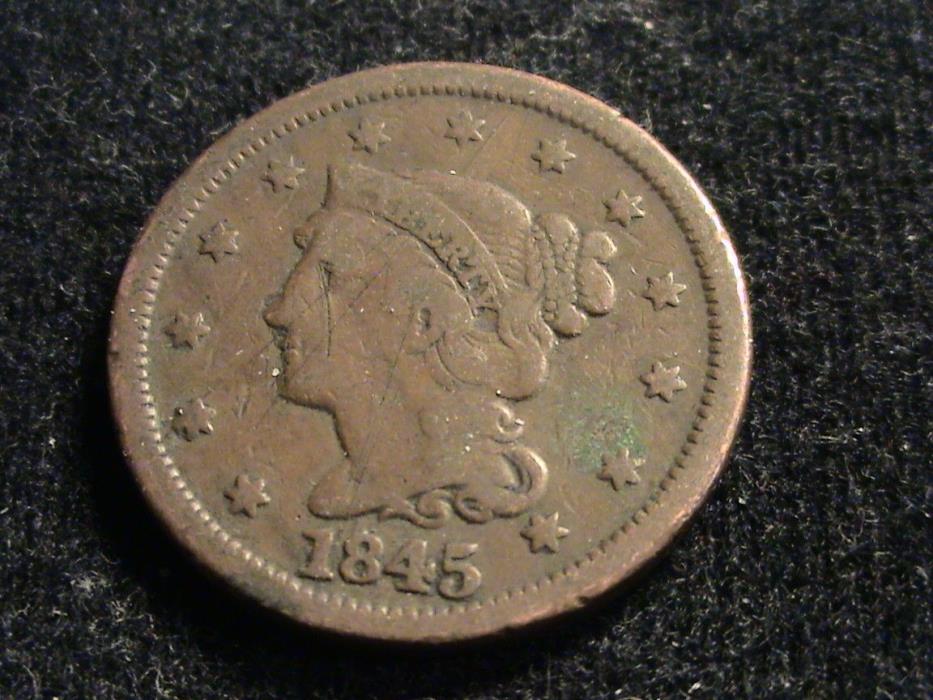 1845 Braided Hair Large Cent, full date, almost full liberty    P1599