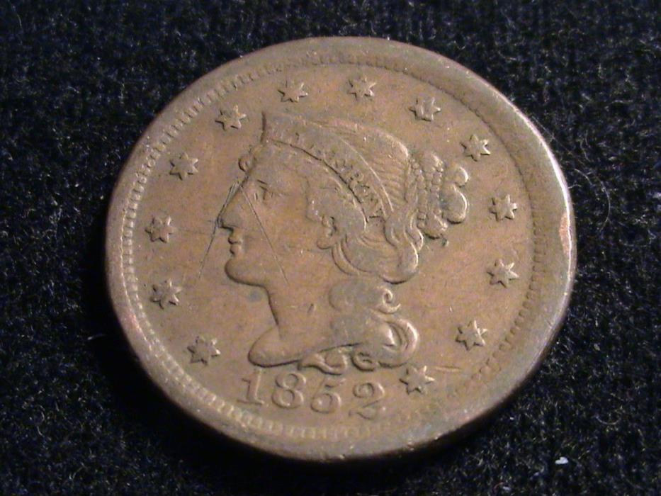 1852 Braided Hair Large Cent, full date, full liberty    P46