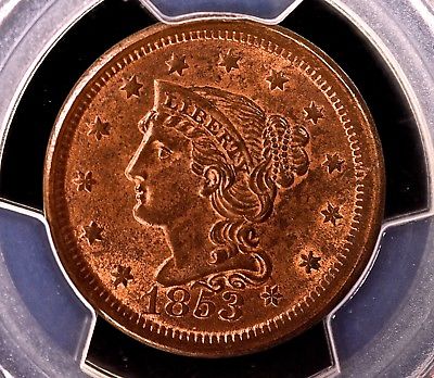 1853 Braided Hair Cent 1C! >>>>>> MS64RB PCGS >>>> PRISTINE FIELDS, GREAT COLOR!