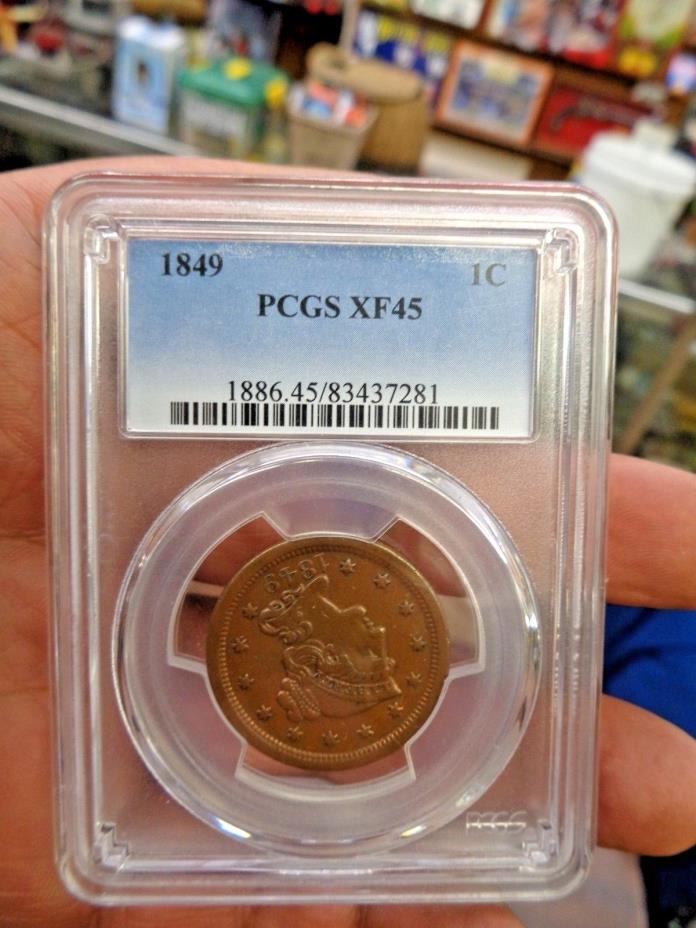 1849 braided hair large cent pcgs xf45