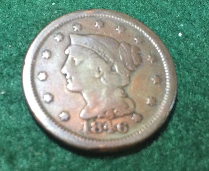 1846 LARGE CENT- Full Liberty-Notice SMALL DATE  Coin,FreeShipping Save+$3.00