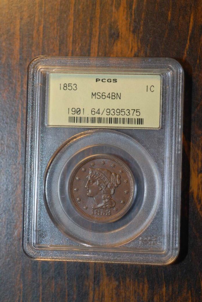 1853 Braided Hair Cent, PCGS MS64BN