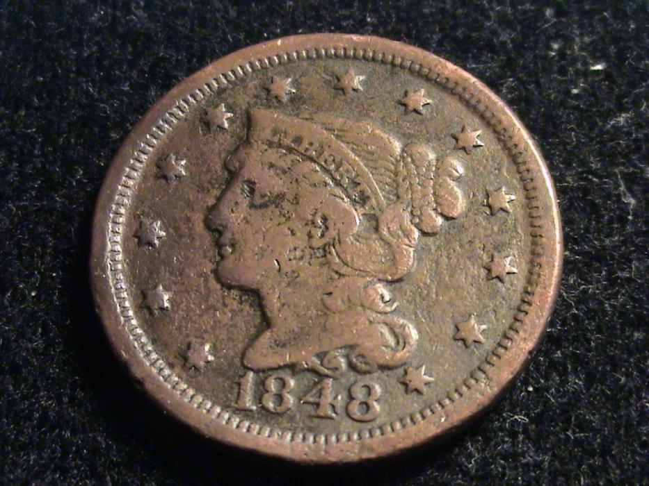 1848 Braided Hair Large Cent, full date, full liberty    P43