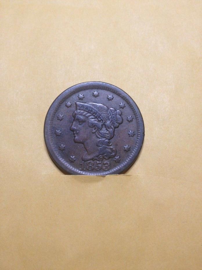1853 BRAIDED HAIR LARGE CENT. HIGH GRADE.