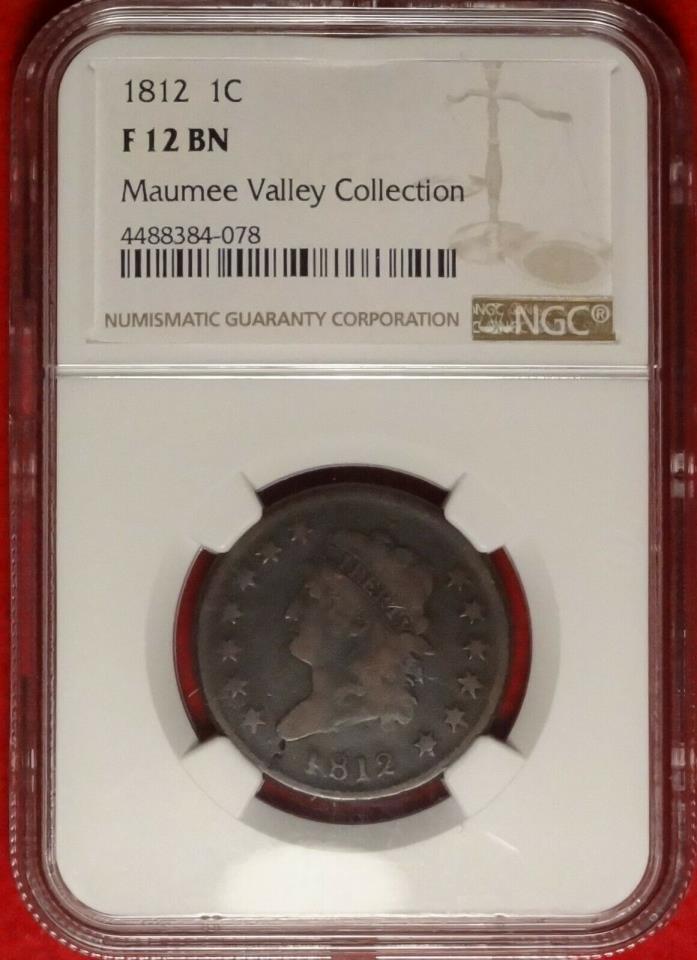 1812 1C NGC F12 FINE CLASSIC HEAD LARGE CENT S-290 SMALL DATE VARIETY