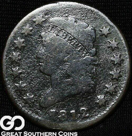 1812 Large Cent, Classic Head, Tough Early Copper Type