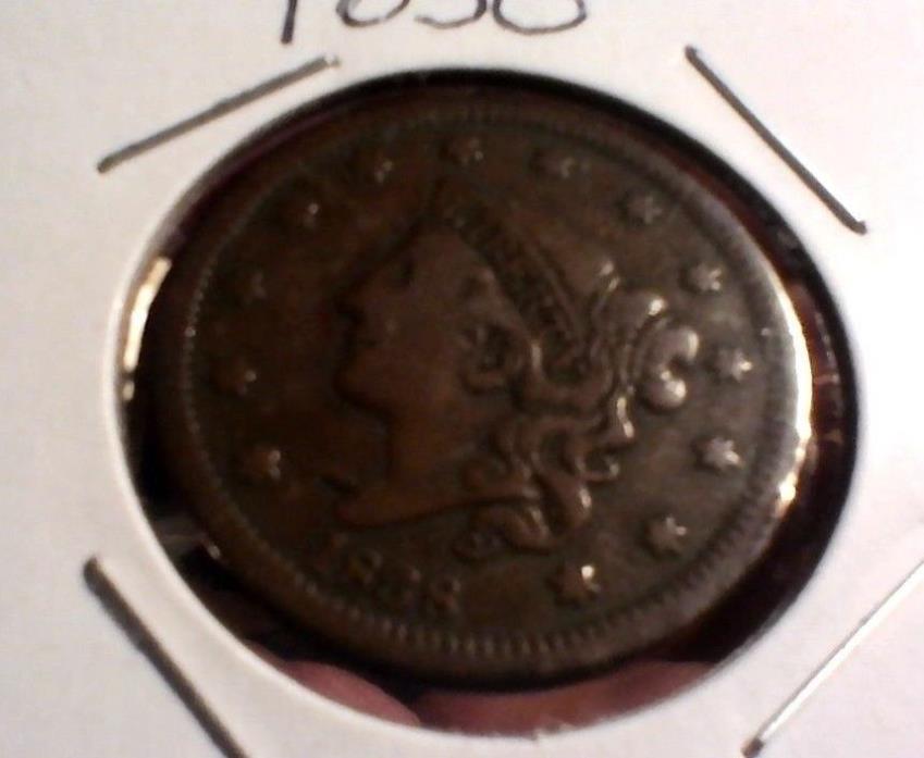 1838 CORONET HEAD LARGE CENT VF DETAILS BETTER GRADE COIN