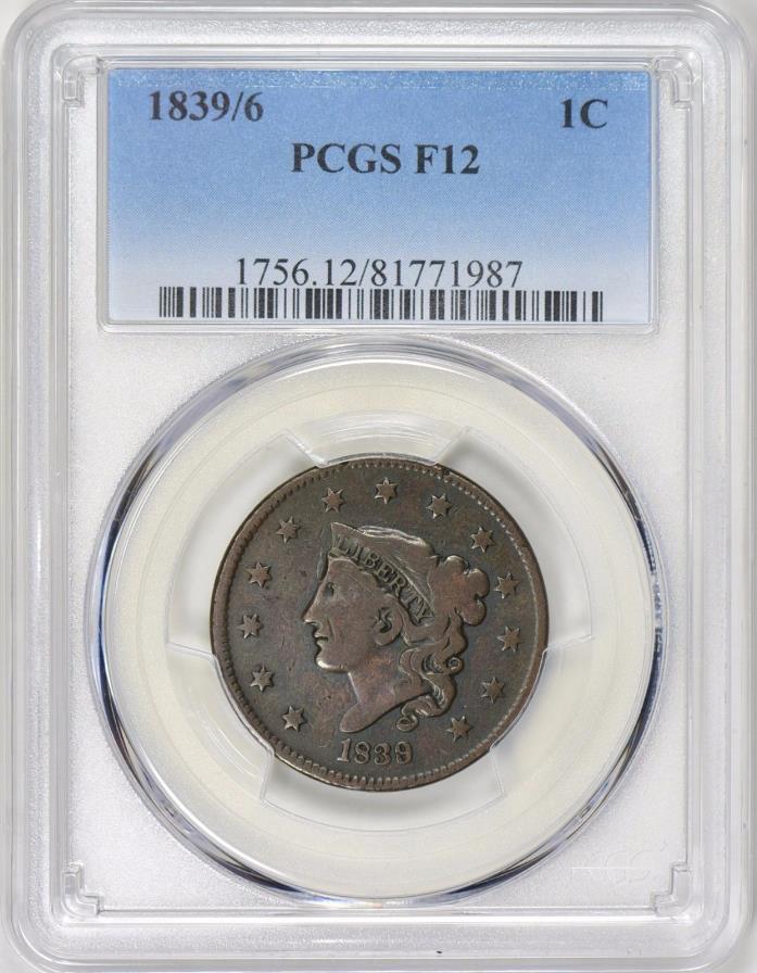 1839/6 Coronet Head Large Cent PCGS F-12