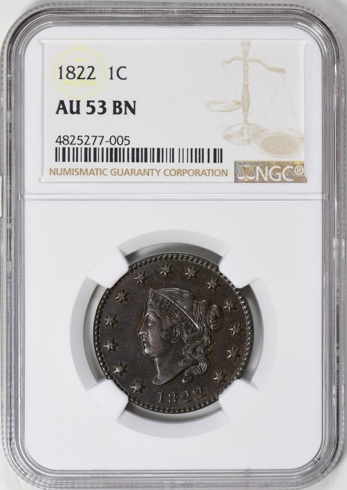 1822 Coronet Head Large Cent NGC AU-53 N-10