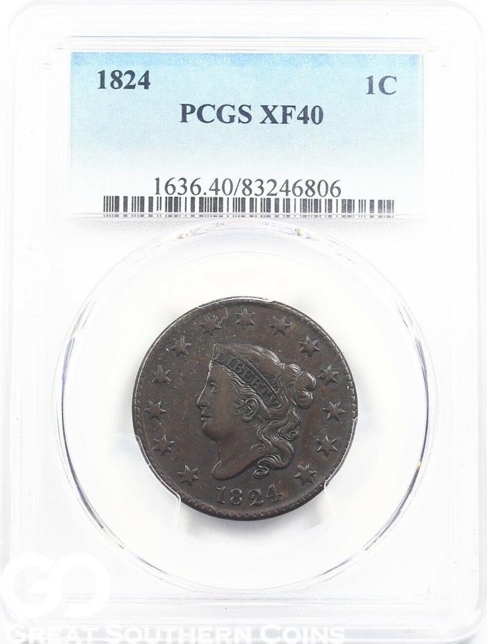 1824 PCGS Large Cent, Coronet Head XF 40 ** Nice Collector Coin Type!