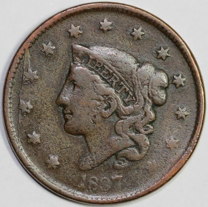 1837 1c Coronet or Matron Head N-2 Large Cent UNSLABBED